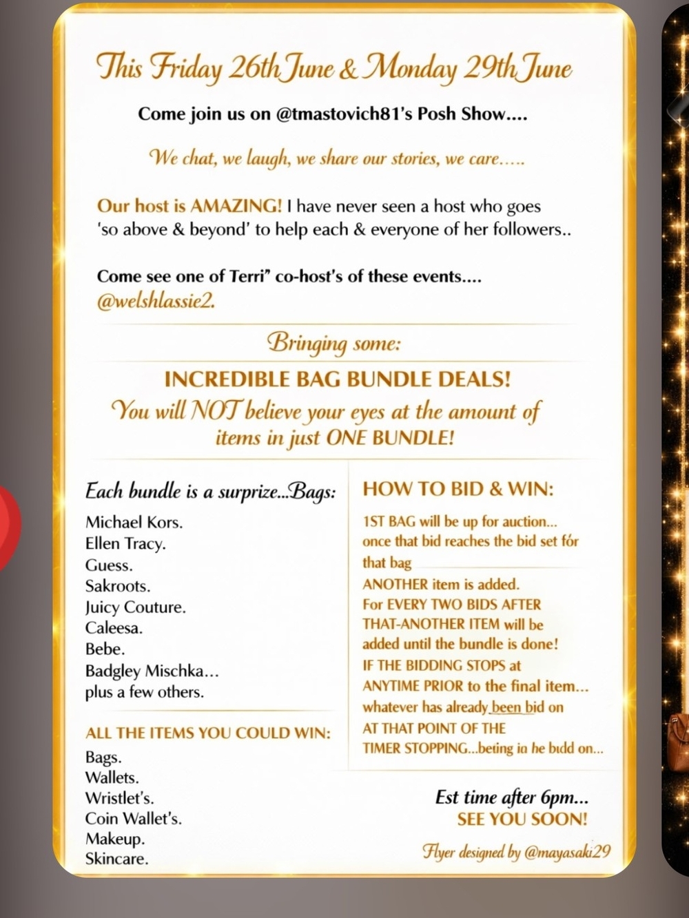 HUGE BAG BUNDLE SALE THIS FRIDAY & MONDAY AFTER 6 PM.